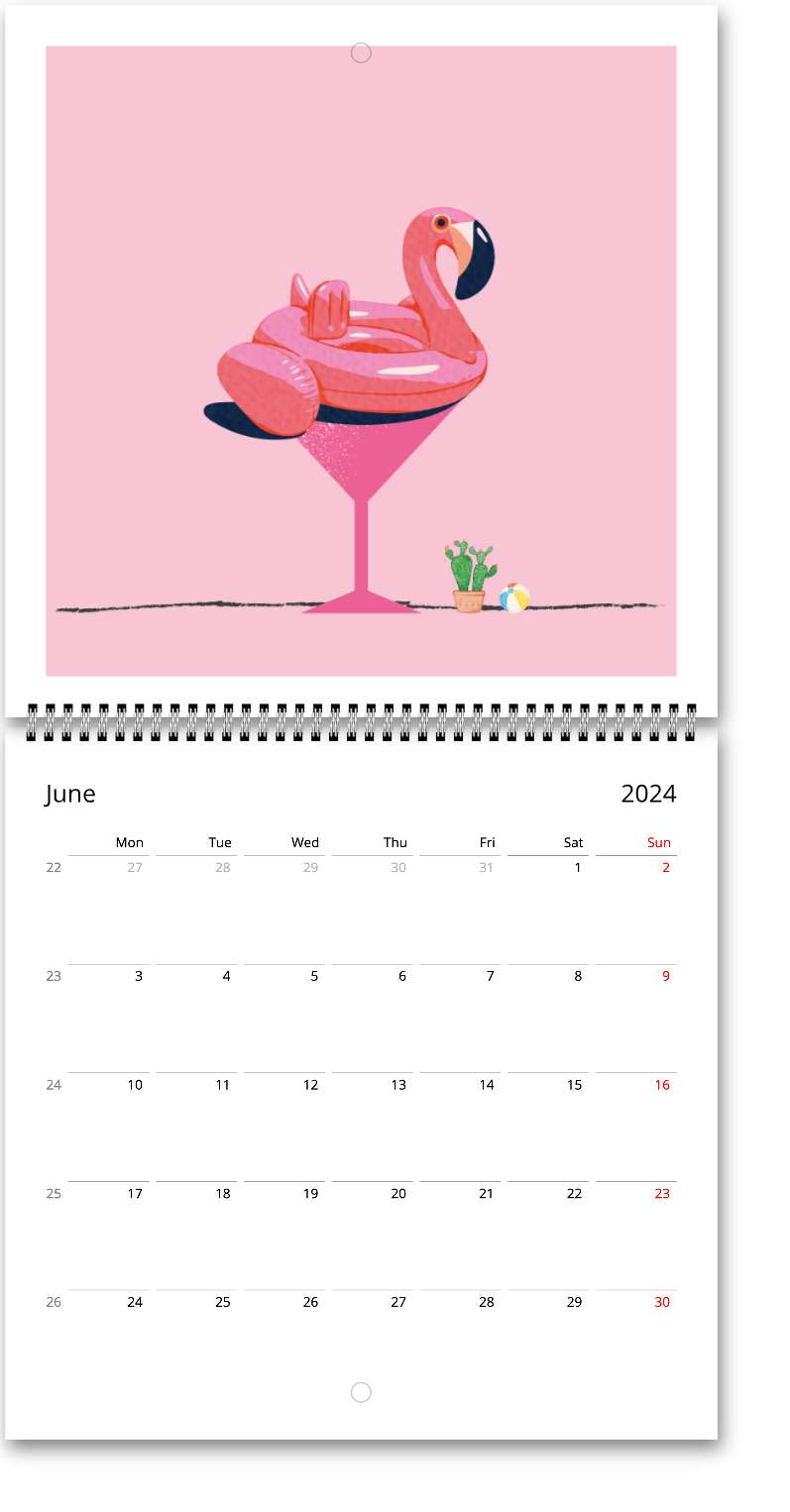 Calendrier mural Premium "ANIMAL DRINKS" 2024 (anglais) - édition rose
