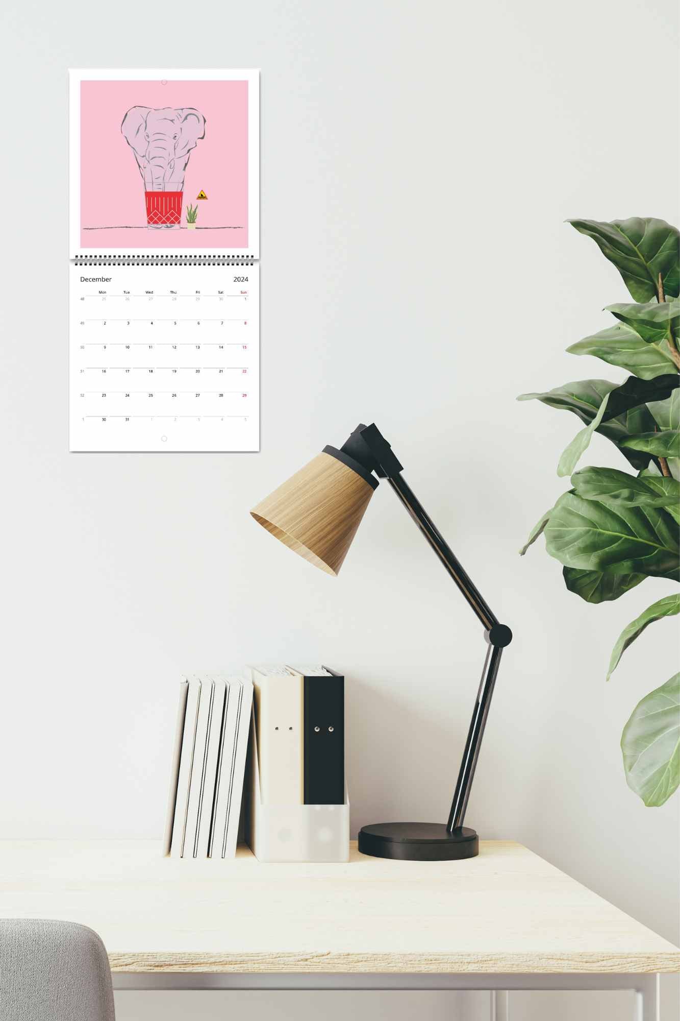 Calendrier mural Premium "ANIMAL DRINKS" 2024 (anglais) - édition rose