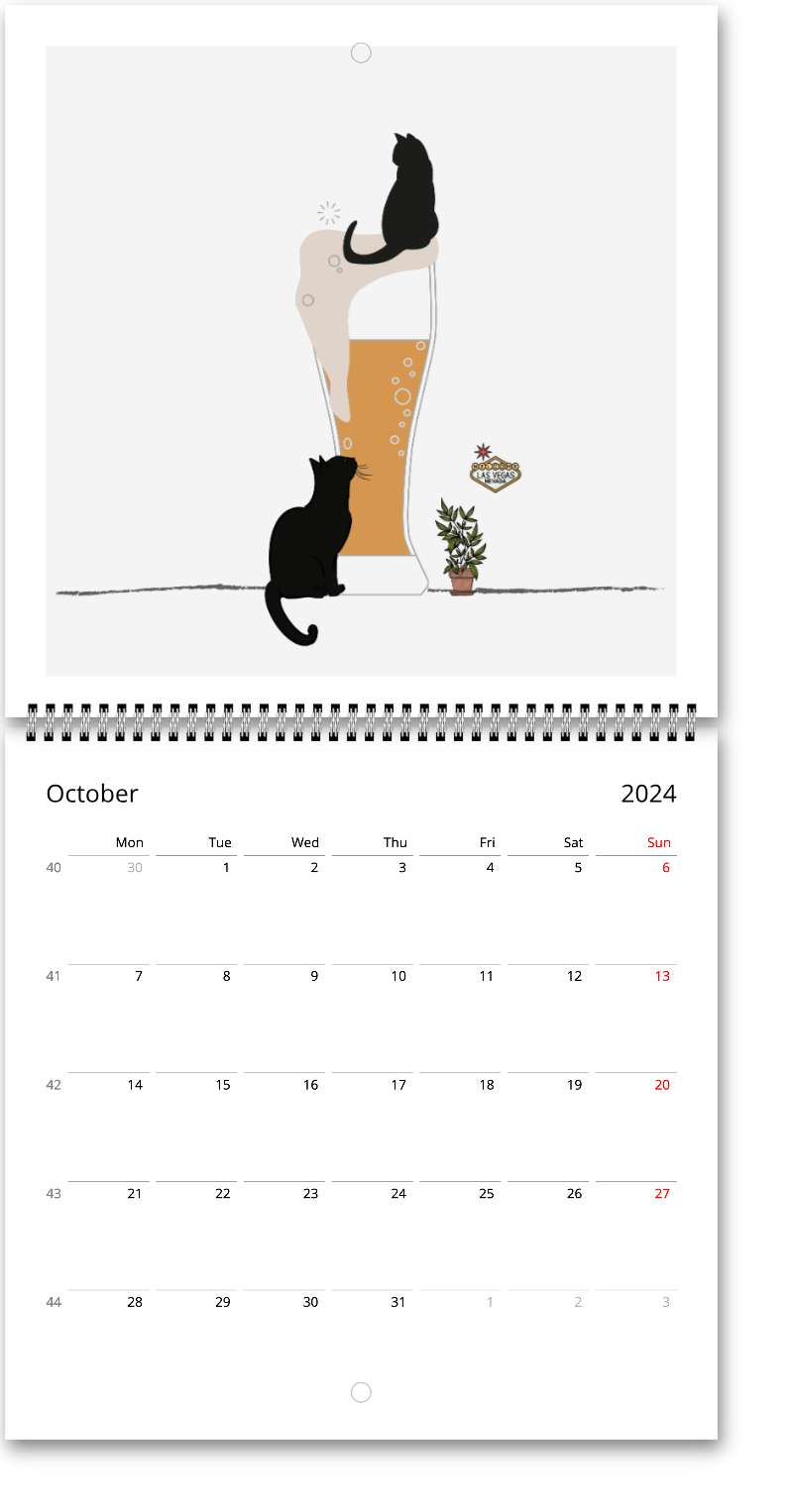 Calendrier mural Premium "ANIMAL DRINKS" 2024 (anglais) - édition grise