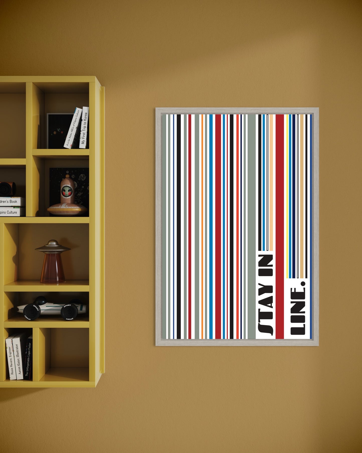 "Stay in Line" Framed Artwork - (grau)