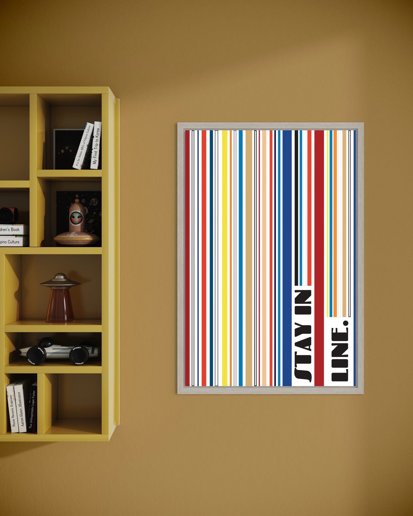 "Stay in Line" Premium Poster im Rahmen (rot)