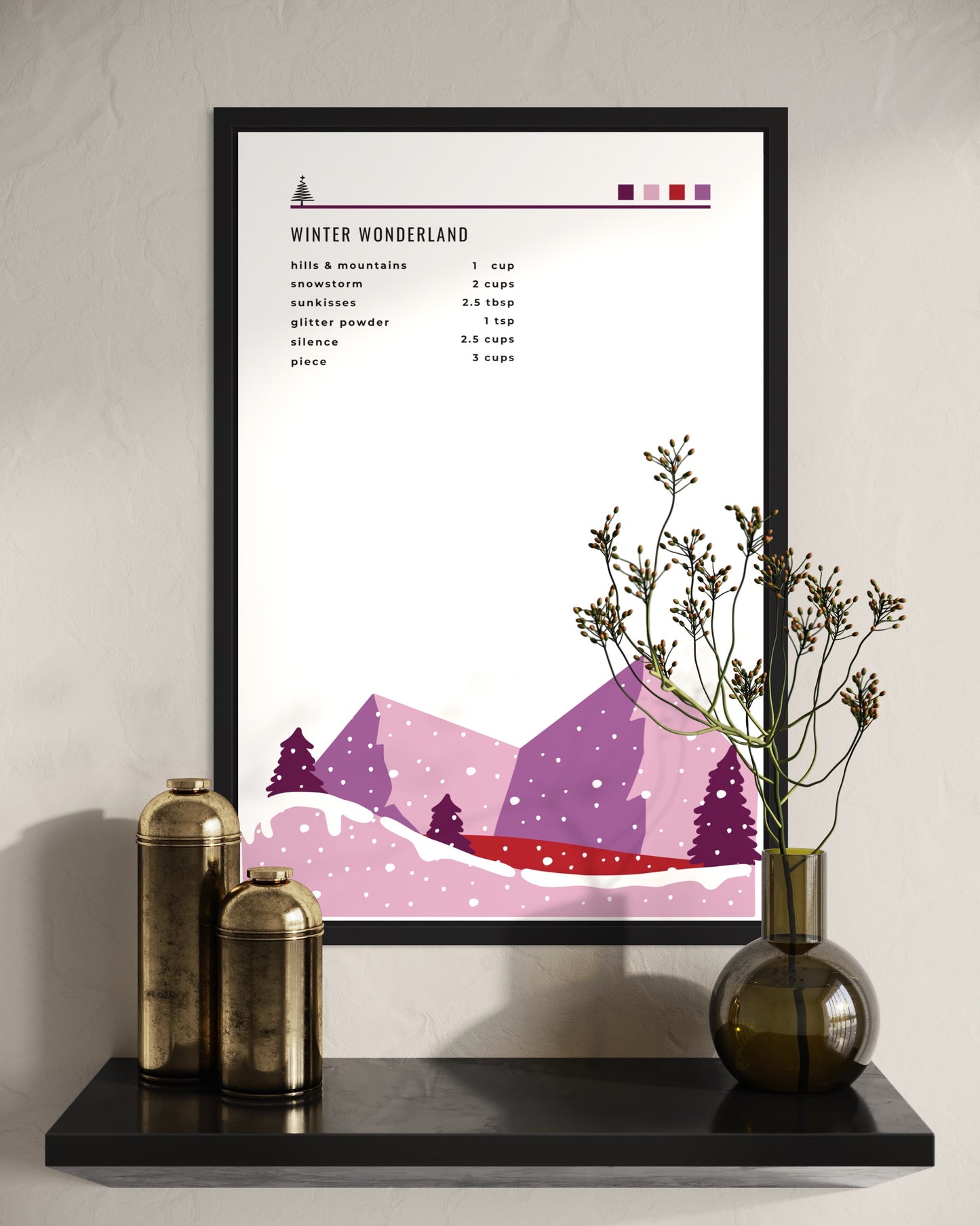 "Winter Wonderland" Poster im Rahmen (rosa)