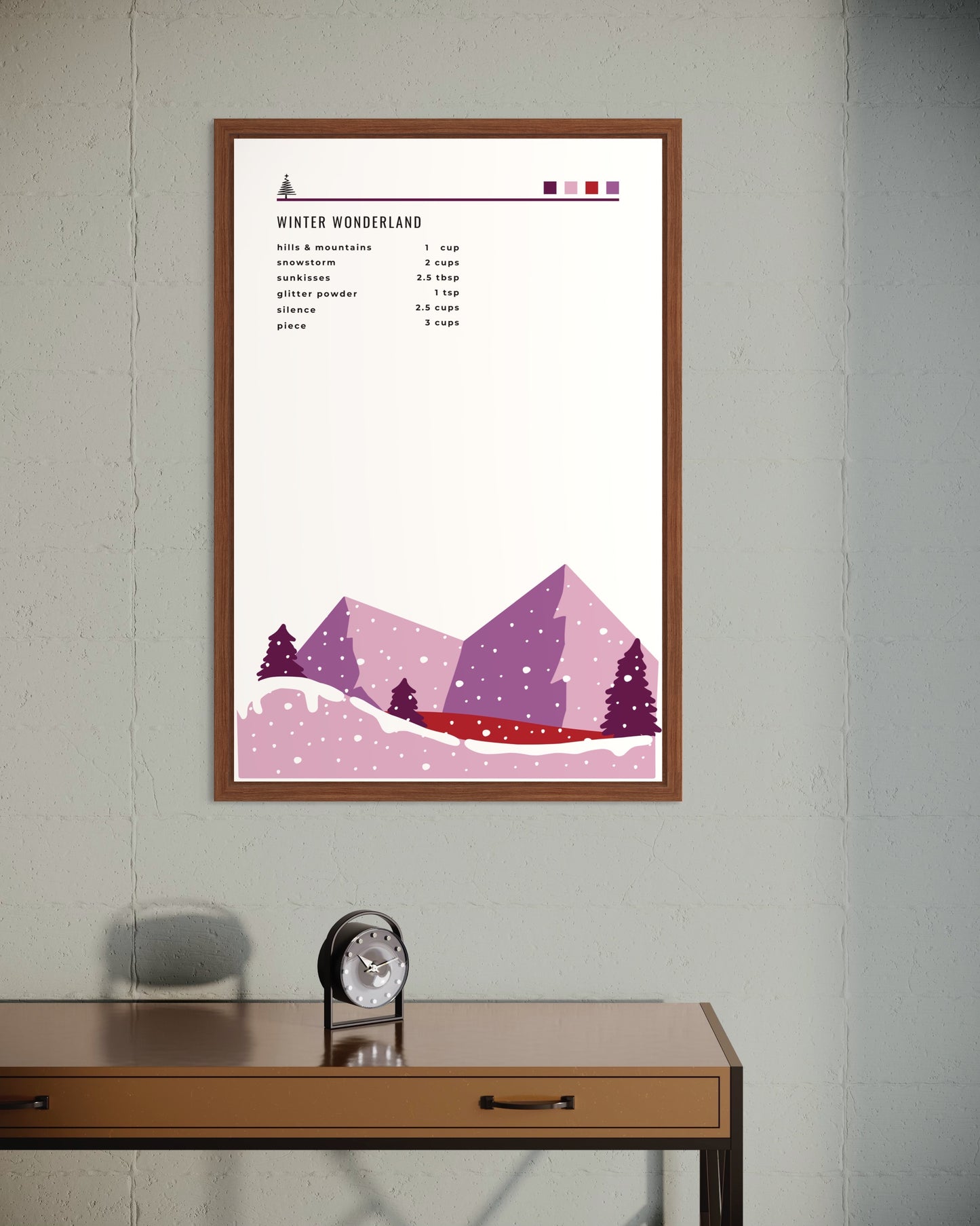 "Winter Wonderland" Poster im Rahmen (rosa)
