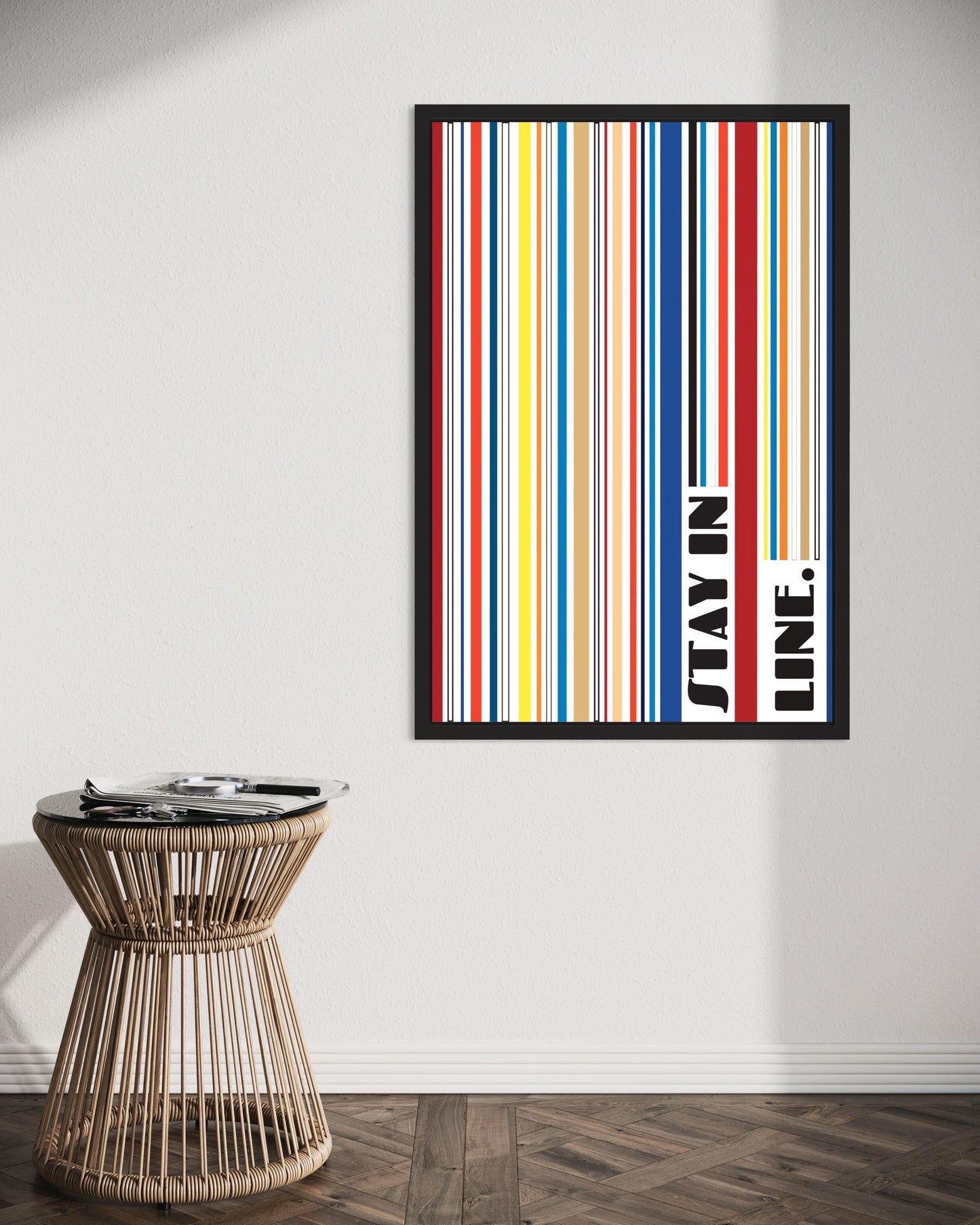 "Stay in Line" Premium Poster im Rahmen (rot)