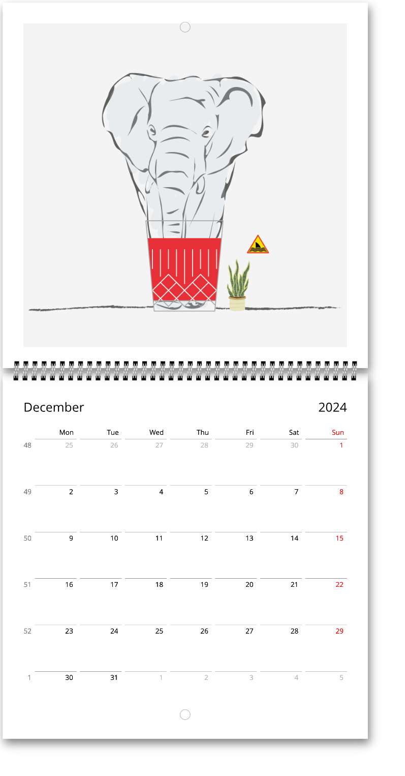 Calendrier mural Premium "ANIMAL DRINKS" 2024 (anglais) - édition grise