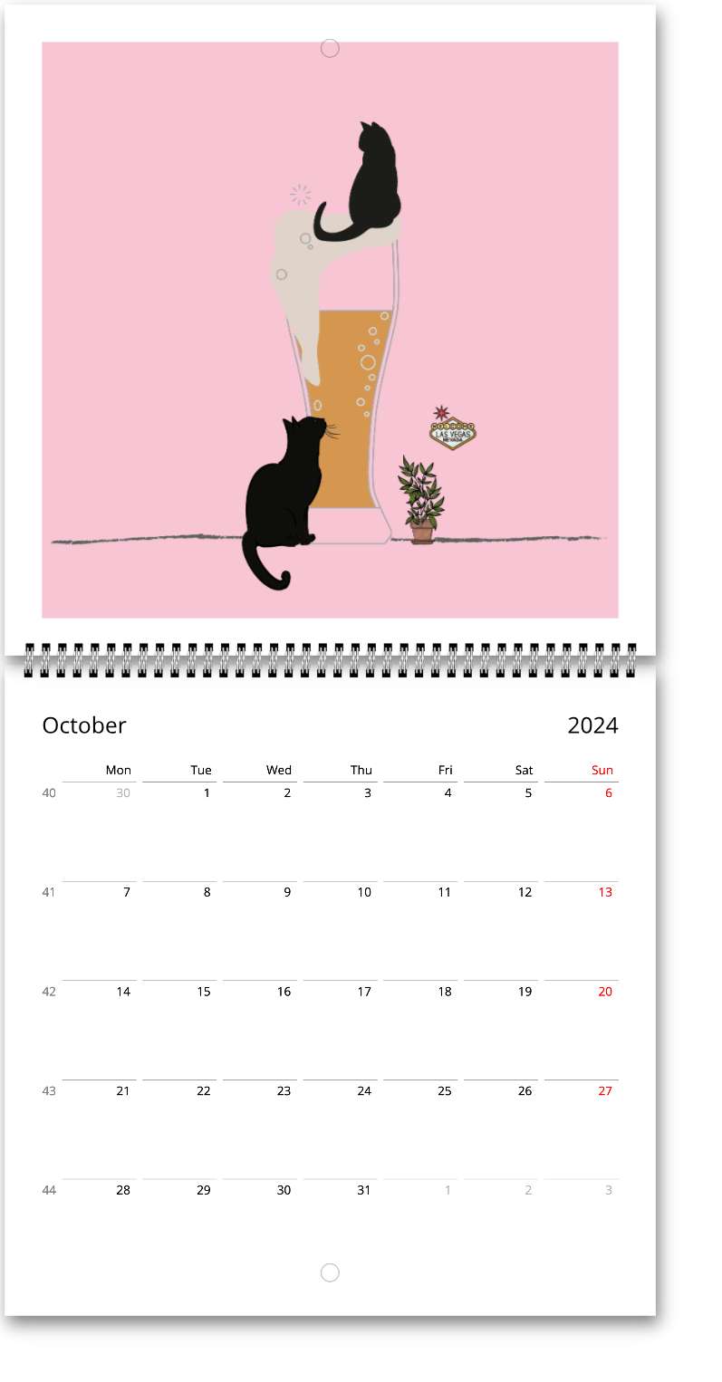 Calendrier mural Premium "ANIMAL DRINKS" 2024 (anglais) - édition rose