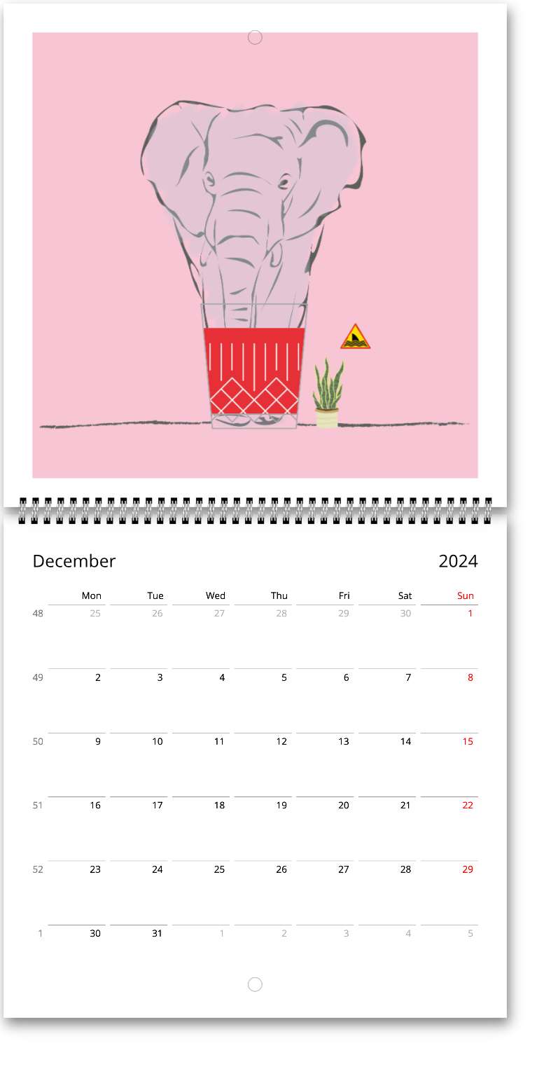 Calendrier mural Premium "ANIMAL DRINKS" 2024 (anglais) - édition rose