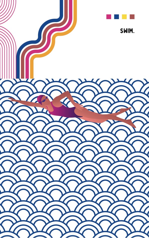 "Swim" Premium Poster im Rahmen