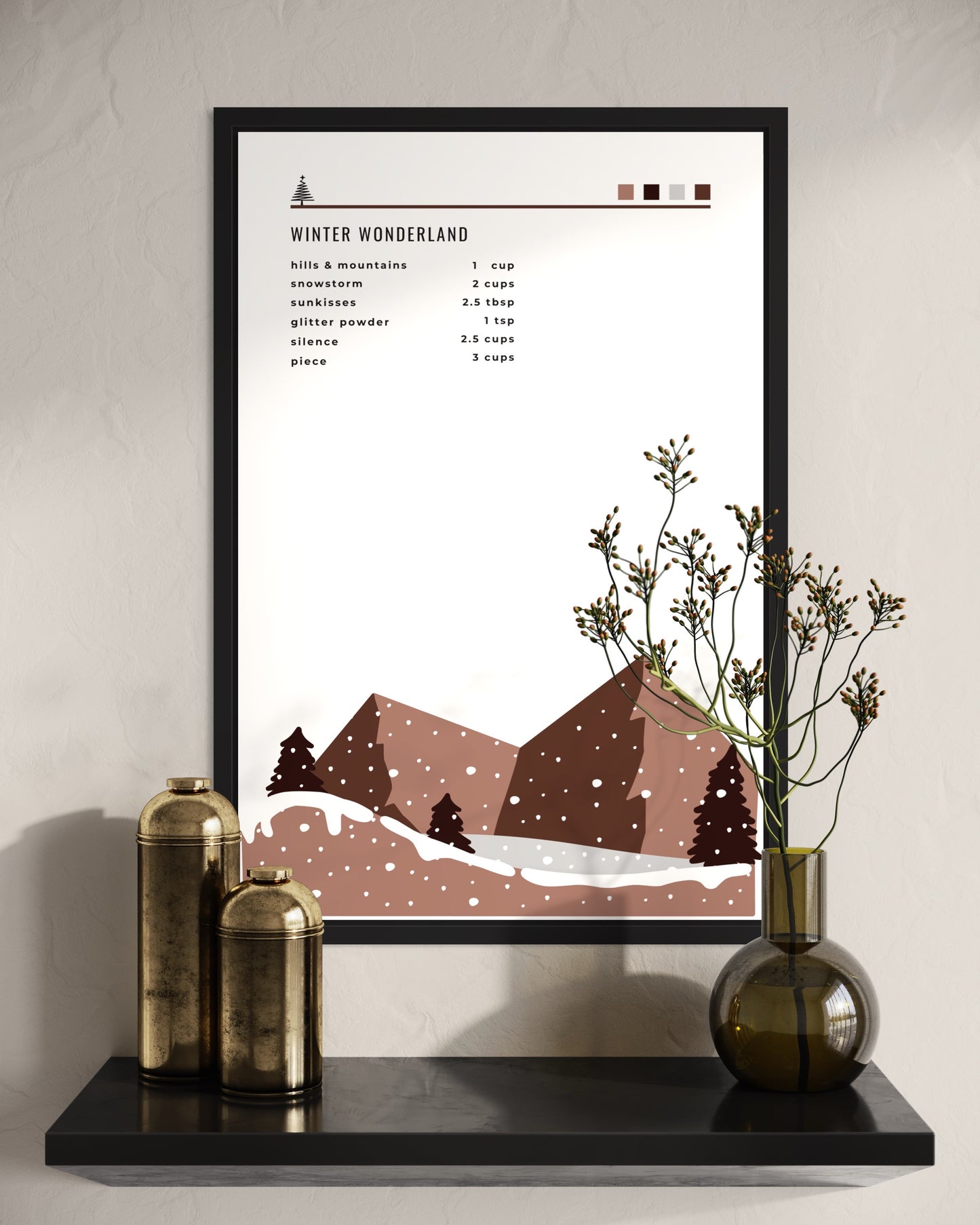 "Winter Wonderland" poster in a frame (brown)