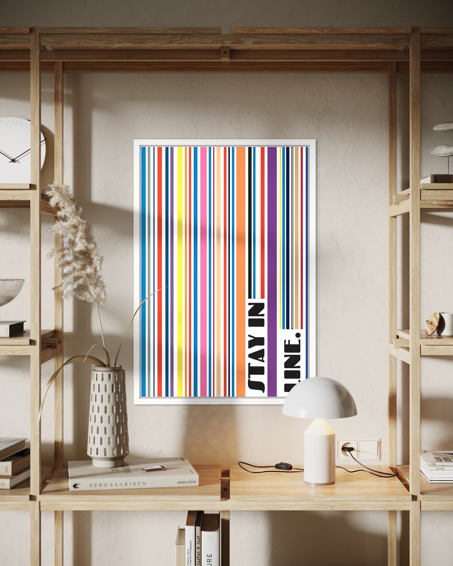 Affiche premium "Stay in Line" dans un cadre (violet)