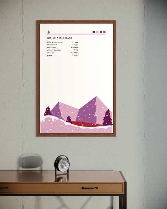 Affiche "Winter Wonderland" dans un cadre (rose)