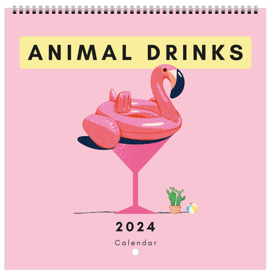 Calendrier mural Premium "ANIMAL DRINKS" 2024 (anglais) - édition rose 